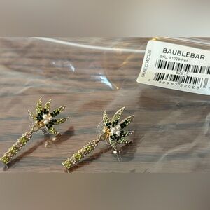 BaubleBar Green and Gold Palm Earrings